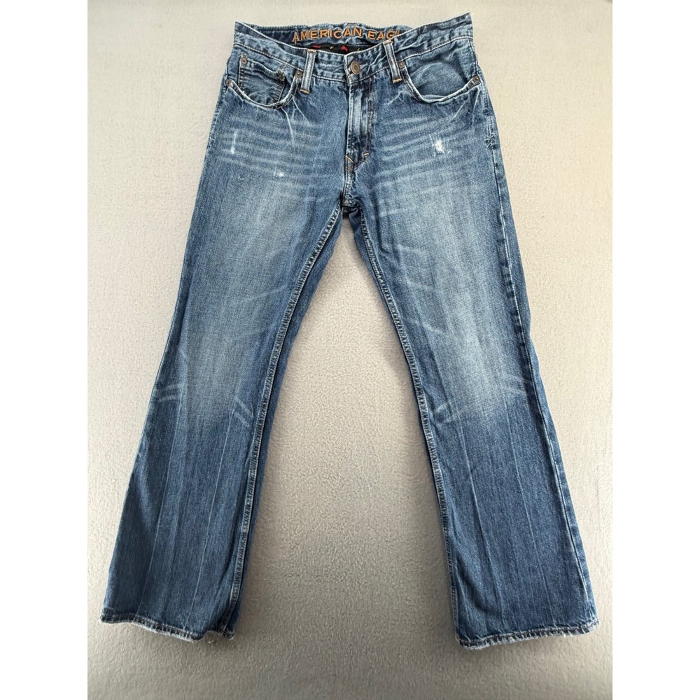 American Eagle Low Rise Bootcut Jeans Mens 30x30 Medium Wash Denim Distressed